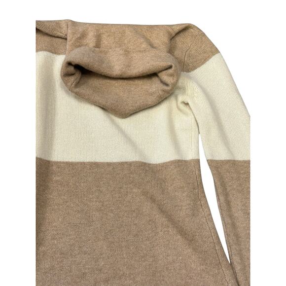 Athleta 100% Cashmere Turtleneck Pullover - Stripe Cream & Tan - X-Small - Picture 3 of 9